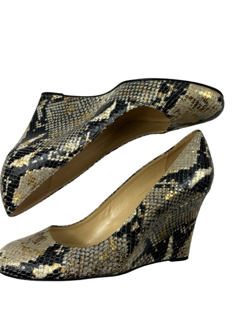 kate spade Snakeskin Wedges in Beige, Black and Gold